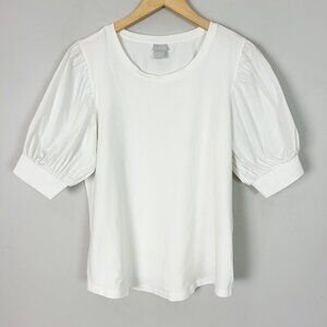 Chico’s White Knit Puff Sleeve T-Shirt Closet Staple Size 2 Large Women's